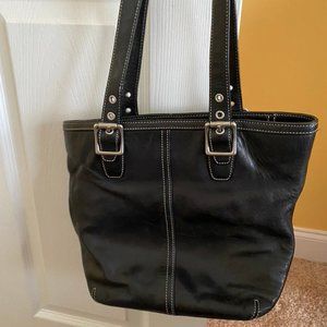 Authentic Black Leather Coach Tote